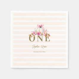 リトルカンプキンピンクボウバラ1stエレガント誕生日 スタンダードカクテルナプキン