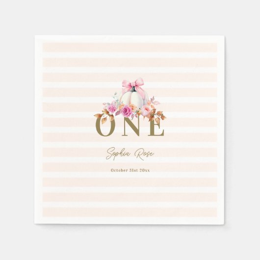 リトルカンプキンピンクボウバラ1stエレガント誕生日 スタンダードカクテルナプキン (正面)