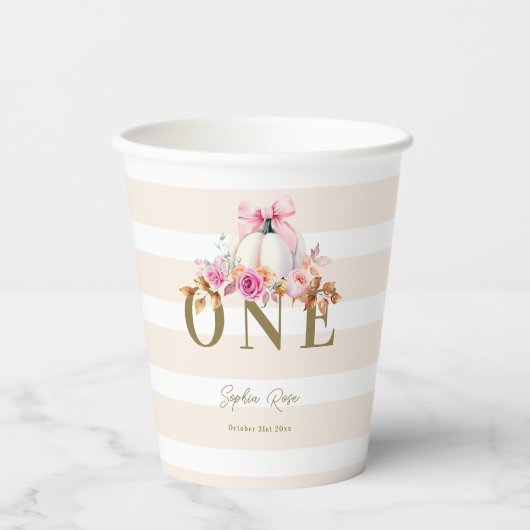 リトルカンプキンピンクボウバラ1stエレガント誕生日 紙コップ (正面)