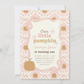 リトルカンプキンピンク名門私立校風のコケット1歳の誕生日 招待状 (正面)
