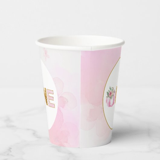 リトルカンプキンピンク金ゴールドフローラガール1st誕生日 紙コップ (右)