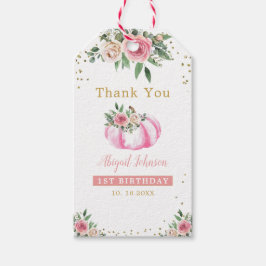 リトルカンプキンピンク金ゴールドフローラ1st誕生日のお願い ギフトタグ