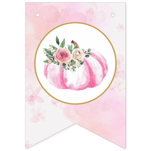 リトルカンプキンピンフローラ秋第1誕生日 バンティングフラッグ (第1の旗)