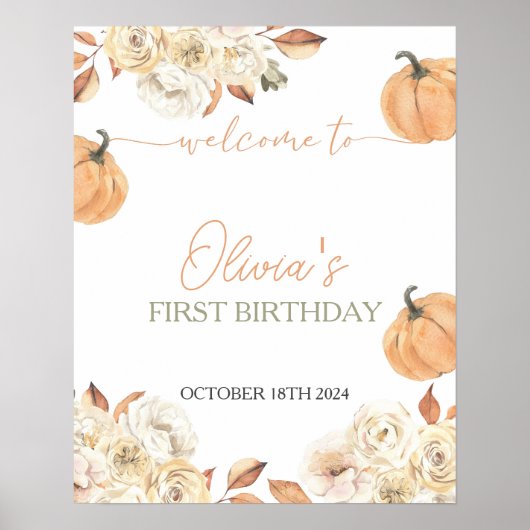 リトルカンプキンファースト誕生日ウェルカムサイン ポスター (正面)
