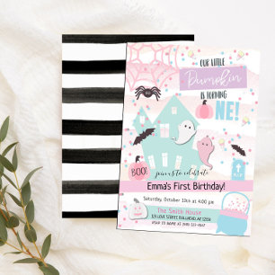 リトルカンプキンファースト誕生日ハロウィンパステル 招待状