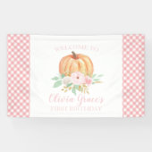 リトルカンプキンファースト誕生日フローラピンクプレイド 横断幕 (横)