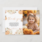 リトルカンプキンファースト誕生日写真サンキューカード 招待状 (正面)