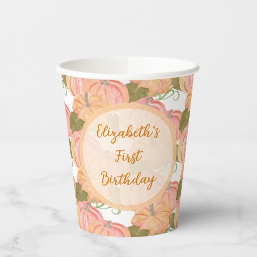 リトルカンプキンファースト誕生日名前をカスタムする 紙コップ (左)