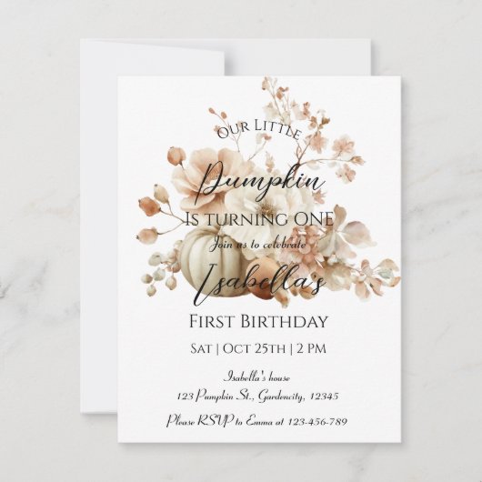 リトルカンプキンファースト誕生日招待状 – ハロー 招待状 (正面)