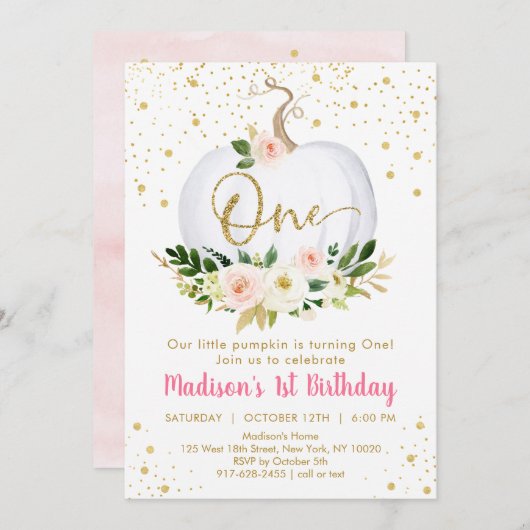 リトルカンプキンファースト誕生日招待状 招待状 (正面/裏面)