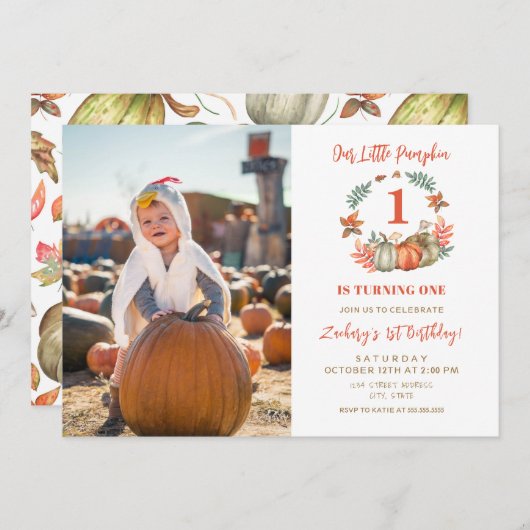 リトルカンプキンフォト秋第1誕生日 招待状 (正面/裏面)