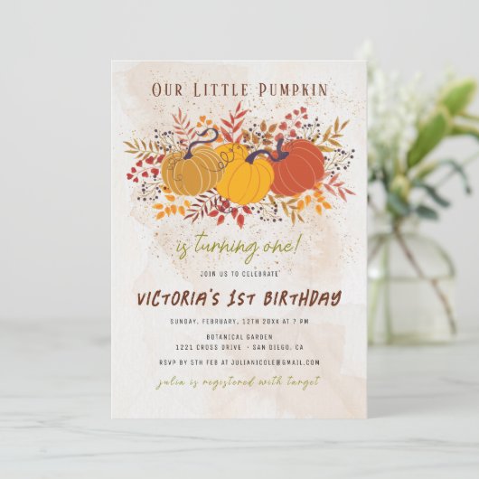 リトルカンプキンフレッシュファームフォトファースト誕生日 招待状 (スタンド正面)