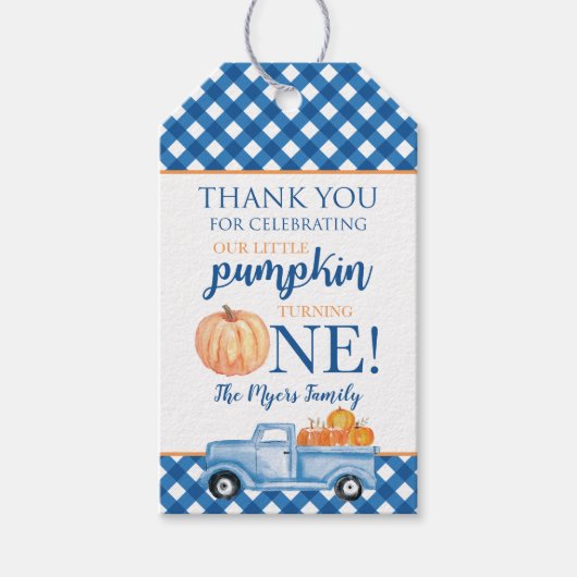 リトルカンプキンブルートラック秋最初の誕生日ギフト ギフトタグ (正面)