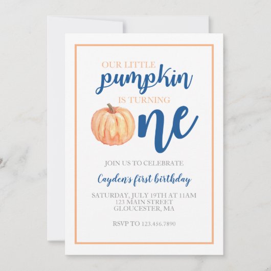 リトルカンプキンブルー秋ファースト誕生日 招待状 (正面)