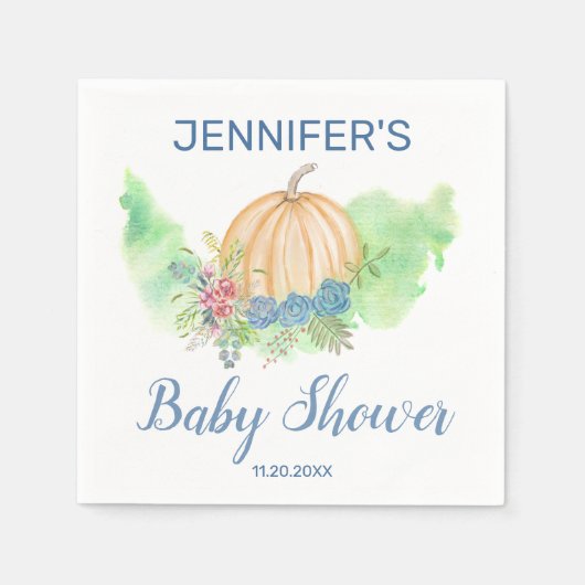 リトルカンプキンブルー秋フローラボーイベビーシャワー スタンダードカクテルナプキン (正面)