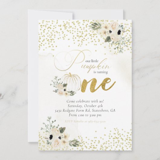 リトルカンプキンベビーガールファースト誕生日 招待状 (正面)