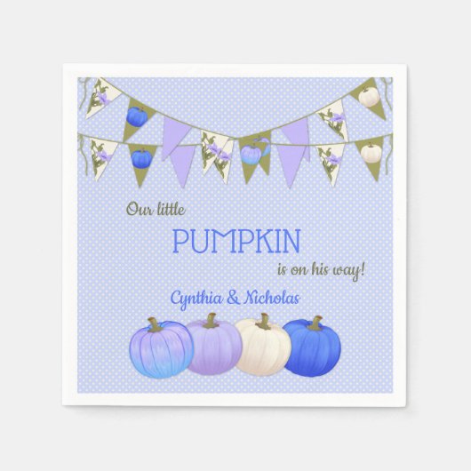 リトルカンプキンベビーシャワーブルーアイボリーラベンダー スタンダードカクテルナプキン (正面)