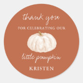 リトルカンプキンボホ秋ベビーシャワーメッセージカード ラウンドシール (正面)