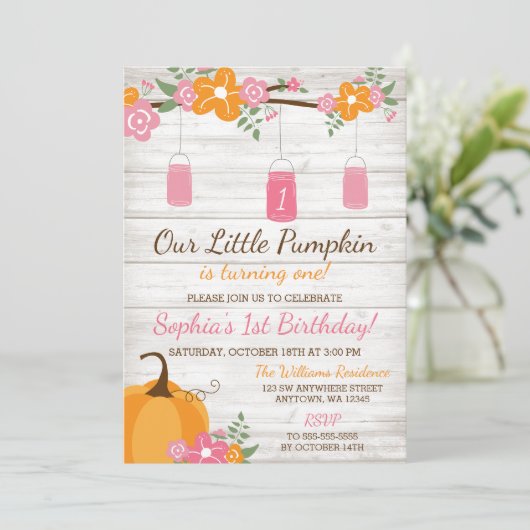 リトルカンプキンメイスンジャーズ秋ガールファースト誕生日 招待状 (スタンド正面)