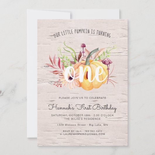 リトルカンプキン秋の誕生日パーティーの招待 招待状 (正面)