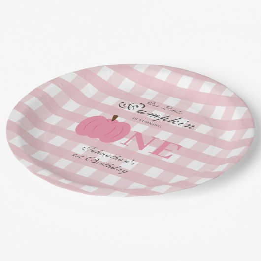 リトルカンプキン秋パステルピンクファースト誕生日 ペーパープレート (アングル)