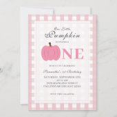 リトルカンプキン秋パステルピンクファースト誕生日 招待状 (正面)