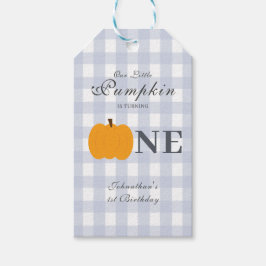 リトルカンプキン秋パステルブルーファースト誕生日 ギフトタグ