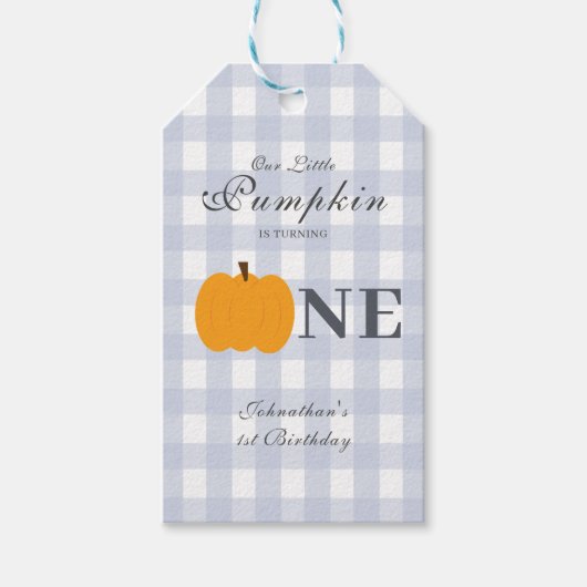 リトルカンプキン秋パステルブルーファースト誕生日 ギフトタグ (正面)
