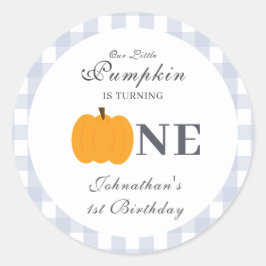 リトルカンプキン秋パステルブルーファースト誕生日 ラウンドシール