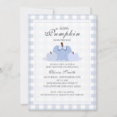 リトルカンプキン秋パステルブルーボウベイビーシャワー 招待状 (正面)