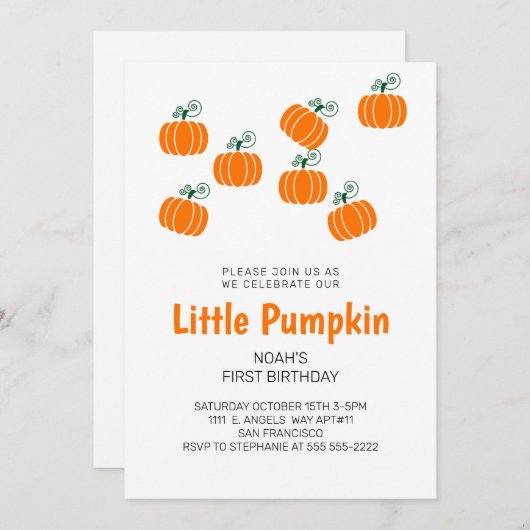 リトルカンプキン秋子供の誕生日パーティー 招待状 (正面/裏面)