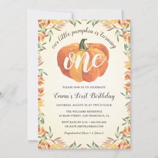 リトルカンプキン秋秋の最初の誕生日パーティー 招待状 (正面)