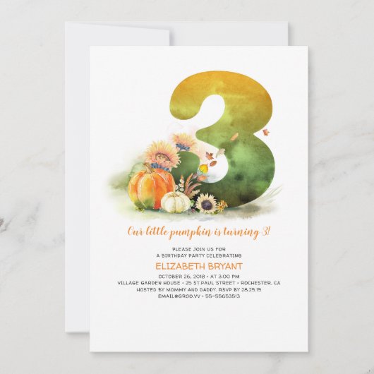 リトルカンプキン秋3rd誕生日パーティの招待状 招待状 (正面)