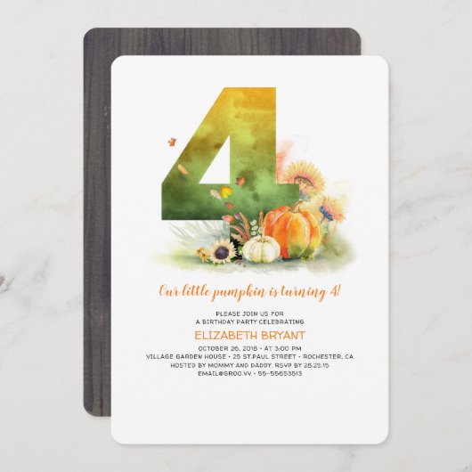 リトルカンプキン秋4th誕生日パーティの招待状 招待状 (正面/裏面)