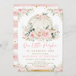 リトルカンプキン赤面ピンクフローラ秋誕生日 招待状