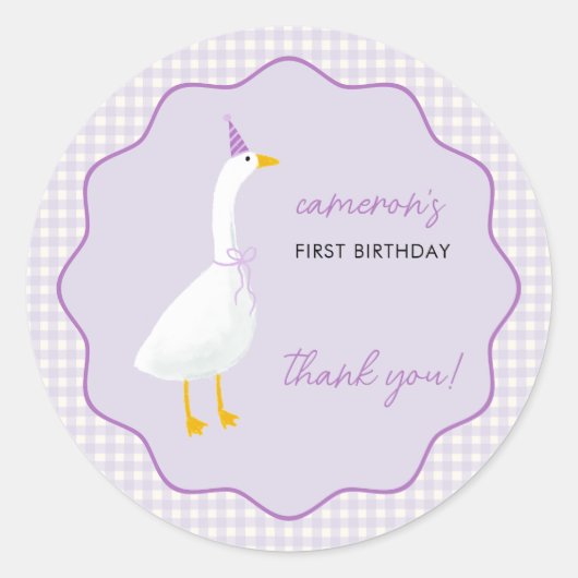 リトルガチョウGingham最初の1歳の誕生日ありがとう ラウンドシール (正面)