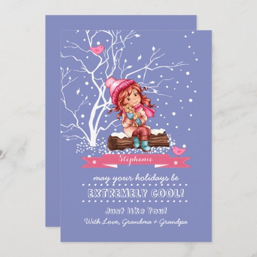 リトルガールと子猫カスタムクリスマスカード シーズンカード (正面/裏面)