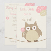リトルガールズはフクロウの赤ちゃんシャワー 招待状 (正面/裏面)