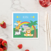 リトルキッズサファリジャングル動物とファーストネーム スタンダードカクテルナプキン (インサイチュ)