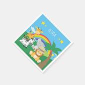 リトルキッズサファリジャングル動物とファーストネーム スタンダードカクテルナプキン (角)