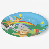 リトルキッズサファリジャングル動物とファーストネーム ペーパープレート (アングル)