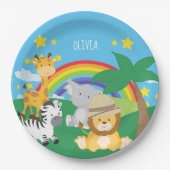 リトルキッズサファリジャングル動物とファーストネーム ペーパープレート (正面)