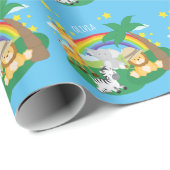 リトルキッズサファリジャングル動物とファーストネーム ラッピングペーパー (ロールコーナー)