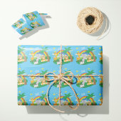 リトルキッズサファリジャングル動物とファーストネーム ラッピングペーパー