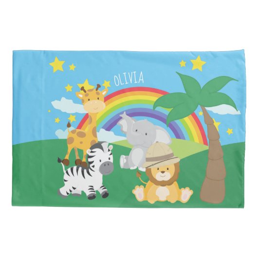 リトルキッズサファリジャングル動物とファーストネーム 枕カバー (裏面)