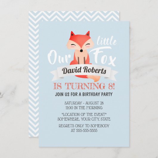 リトルキツネかわいいウッドランドアニマル誕生日 招待状 (正面/裏面)
