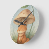 リトルキツネイン・ザ・レイン ラウンド壁時計 (傾斜)