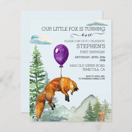 リトルキツネウォーターカラーウッドランドフォレスト誕生日 (正面/裏面)