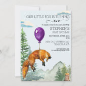リトルキツネウォーターカラーウッドランドフォレスト誕生日 招待状 (正面)