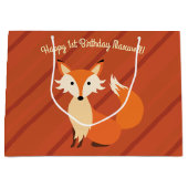 リトルキツネカラフルキュート1歳パーティーテーマ ラージペーパーバッグ (正面)